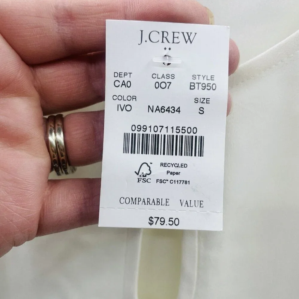 J Crew Factory Womens Size Small Long Sleeve Keyhole Top in‎ Ivory BT950 $79 637